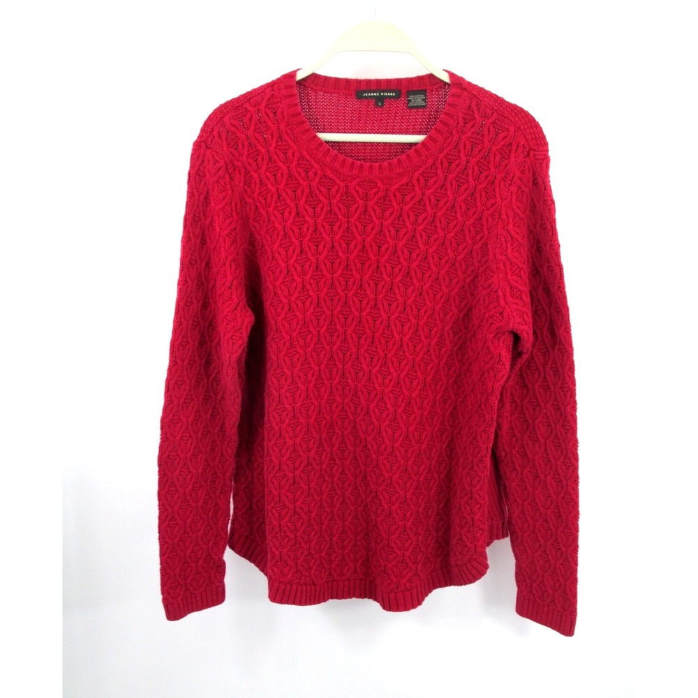 Jeanne Pierre Red Cable Knit Tunic Fisherman Sweater Womens Large Cotton